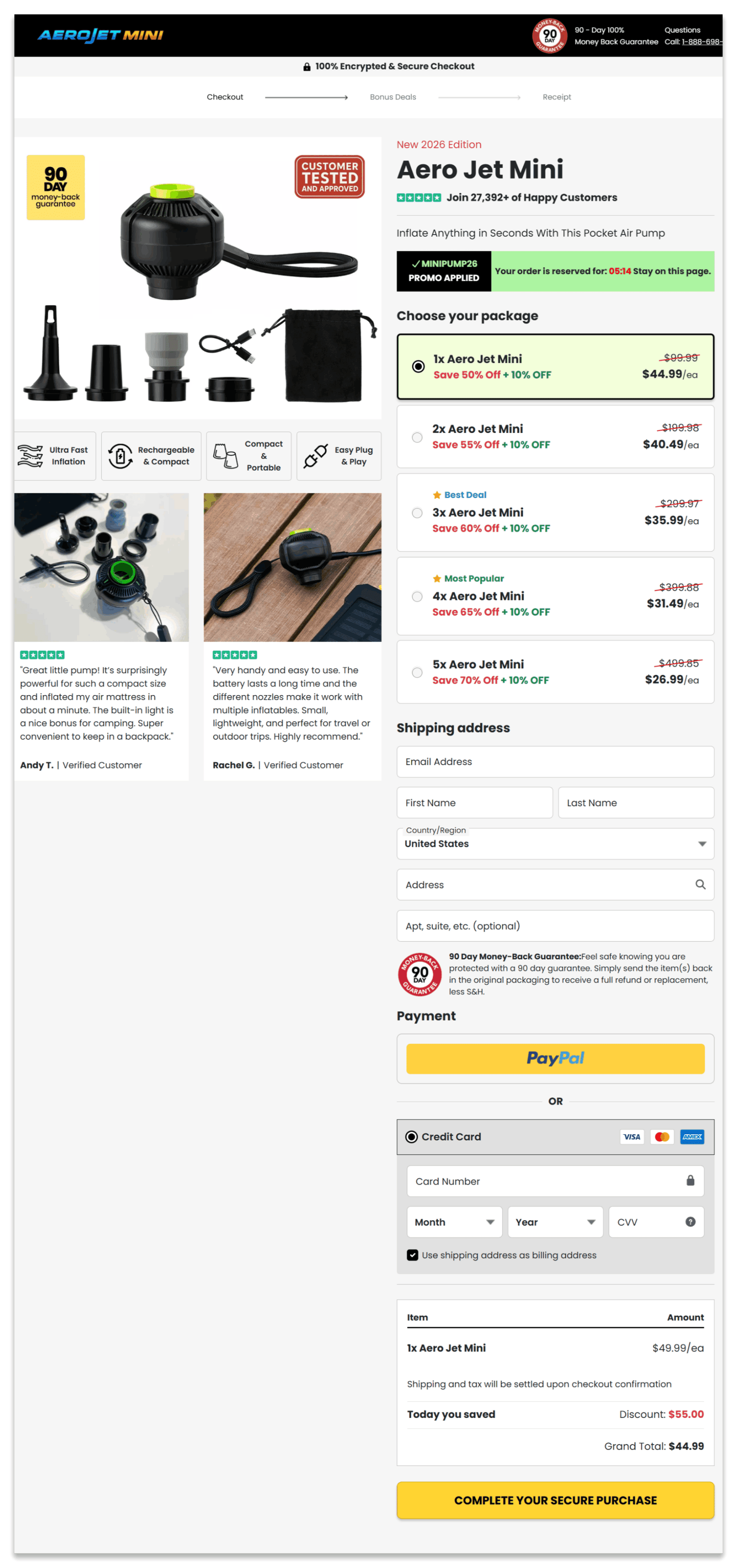 Aero Jet Mini secure checkout page